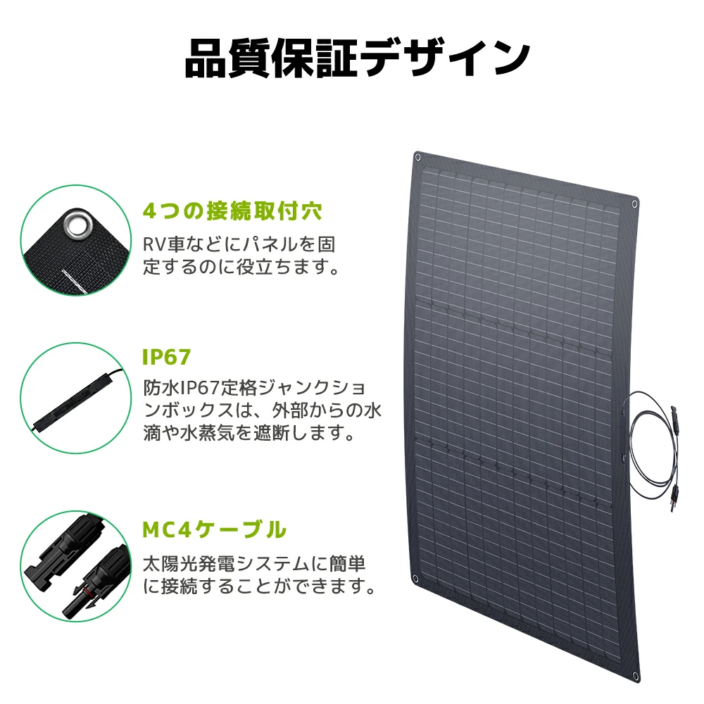 小型軽量 ソーラーパネル システム用 柔性 単結晶 曲面可能 据置型 LVYUAN(リョクエン)単結晶 ETFE 柔性 据置型 50W フレキシブル
