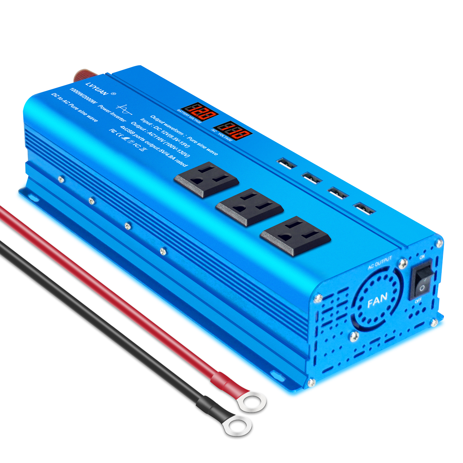 1000w インバーター 正弦波 12V 最大 2000W DC 12V（直流） AC100V（交流） 最新モデル 変換 AC  コンセント×3、USBソケット×4 カーインバーター太陽光発電 : 1000wchun4usb3ac-12v : LVYUANストア - 通販 -  Yahoo!ショッピング