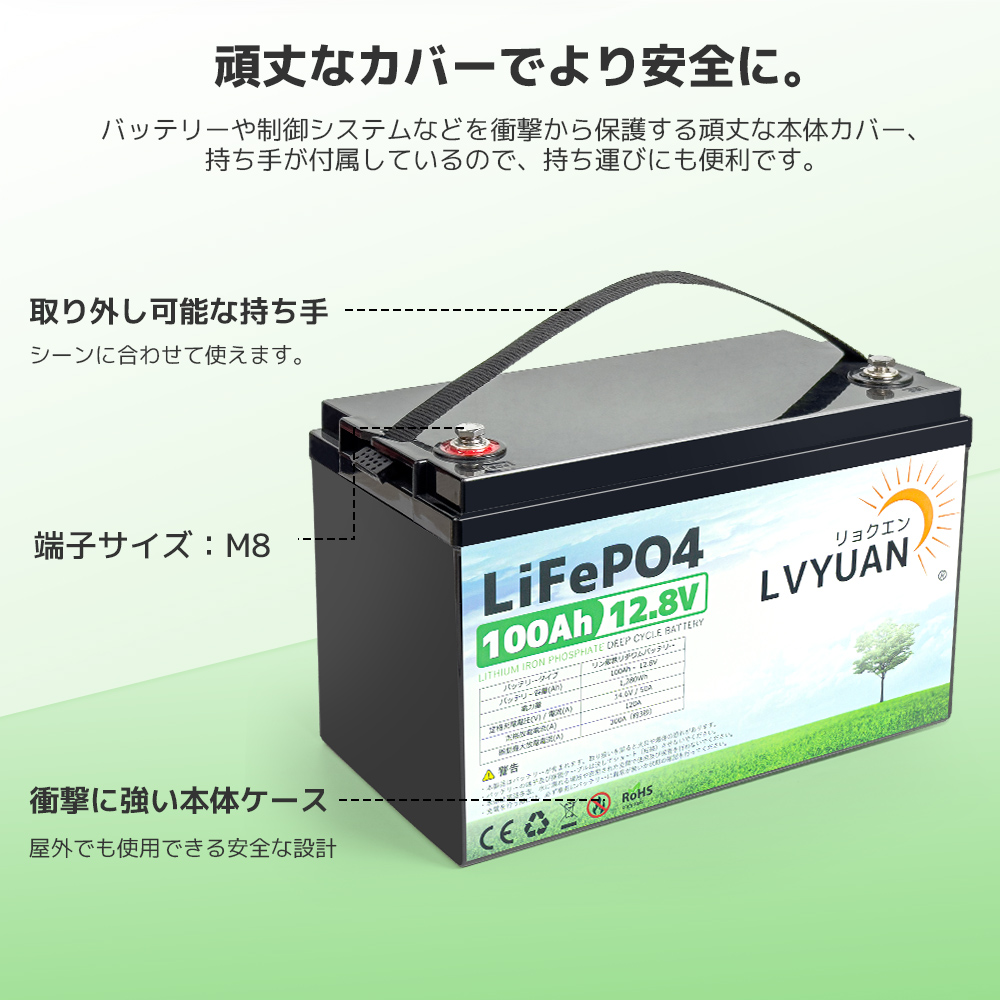 LVYUAN LiFePO4（リン酸鉄リチウム）電池 リチウムイオンバッテリー 12V 100AH 1280Wh 「5年保証」 : lv-100ah  : LVYUANストア - 通販 - Yahoo!ショッピング