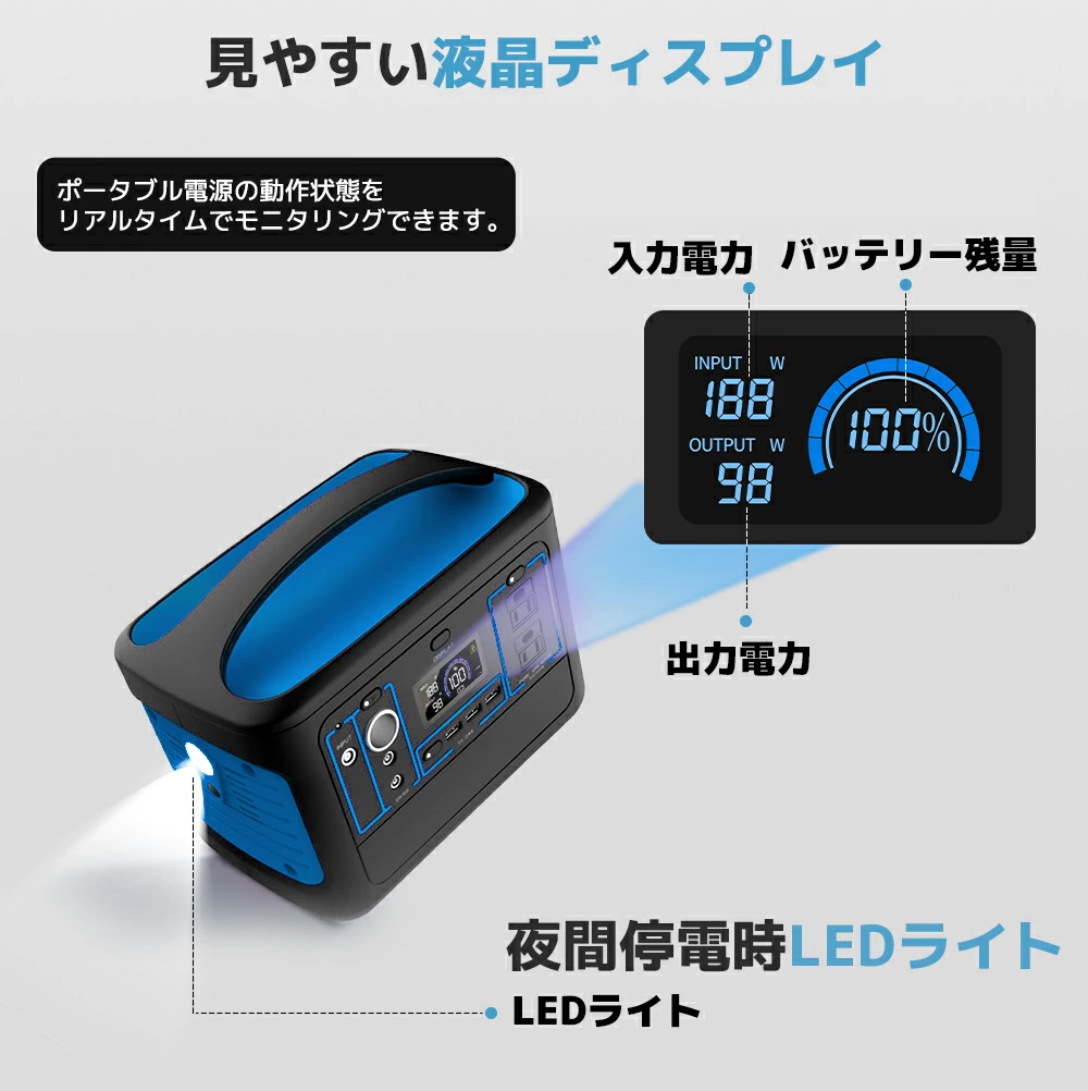LVYUAN ポータブル電源 AC出力600W 493Wh 家庭用 リン酸鉄電池 軽量 車
