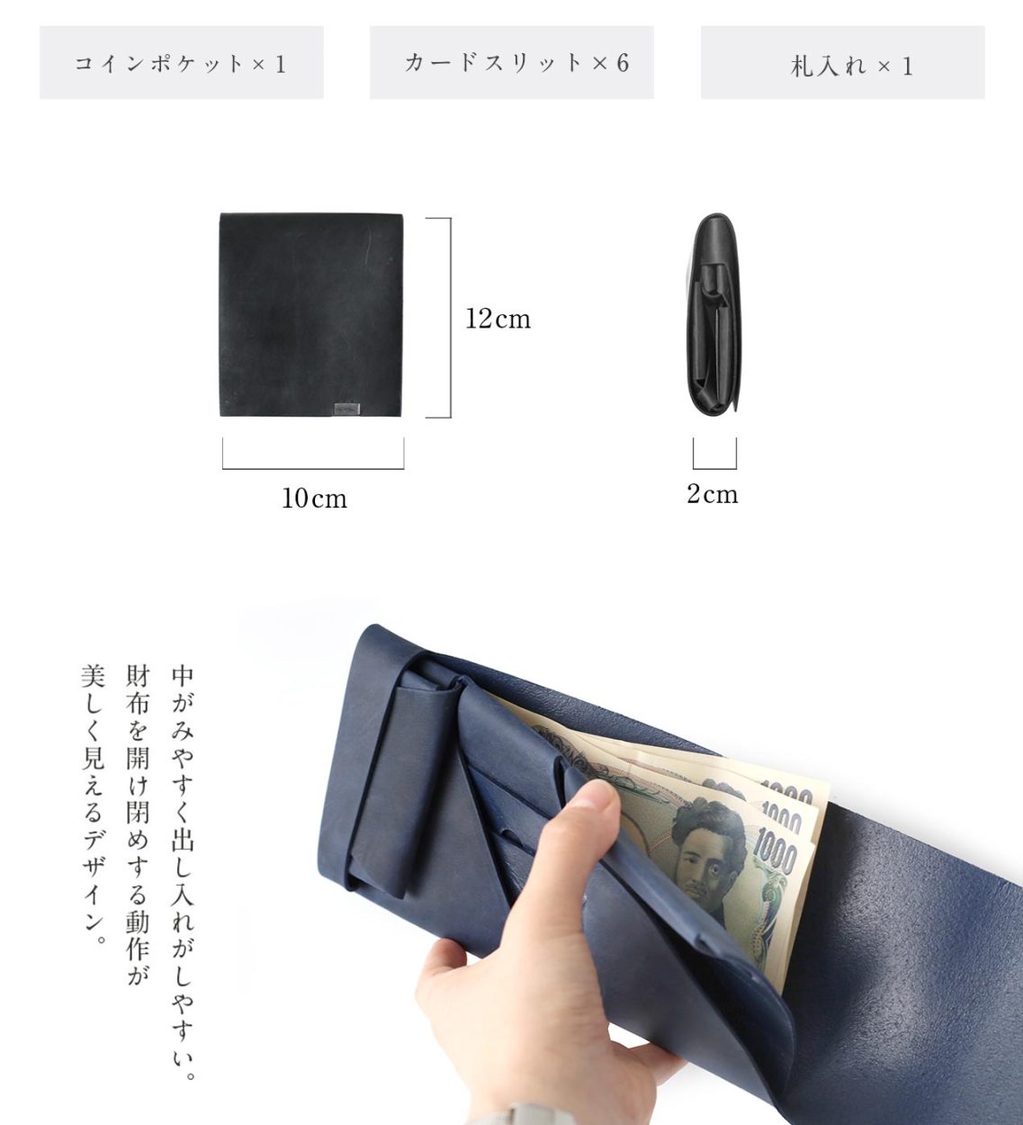濃紺ステッチ　オイルヌメ革の三つ折りシャグポーチ、ギボシスタイル 濃紺ステッチ オイルヌメ革の三つ折りシャグポーチ、ギボシ