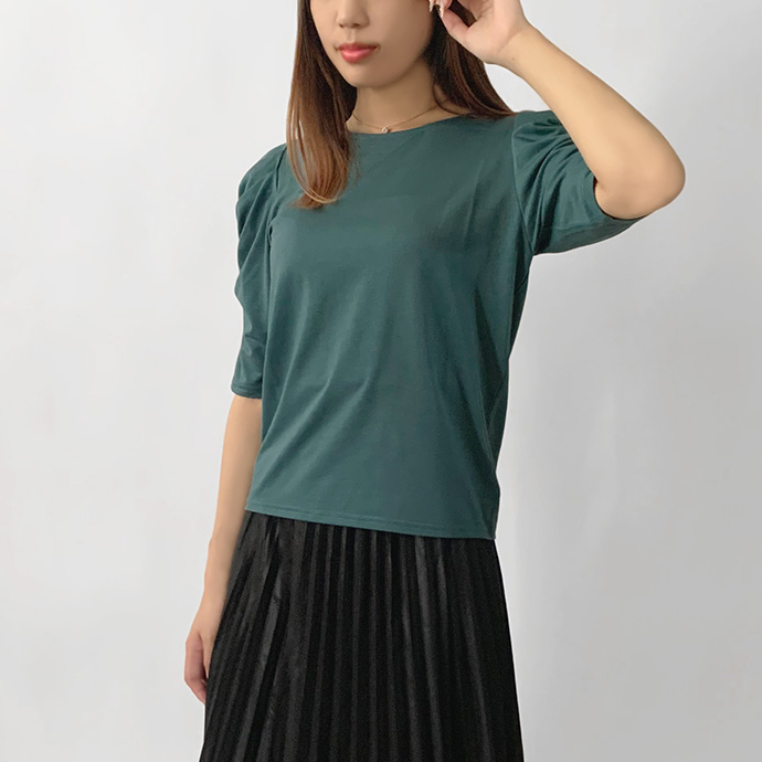 カットソー トップス 五分袖 パワーショルダー 接触冷感 ひんやり クルーネック 5分袖 キレイめ 楽ちん |  | 02