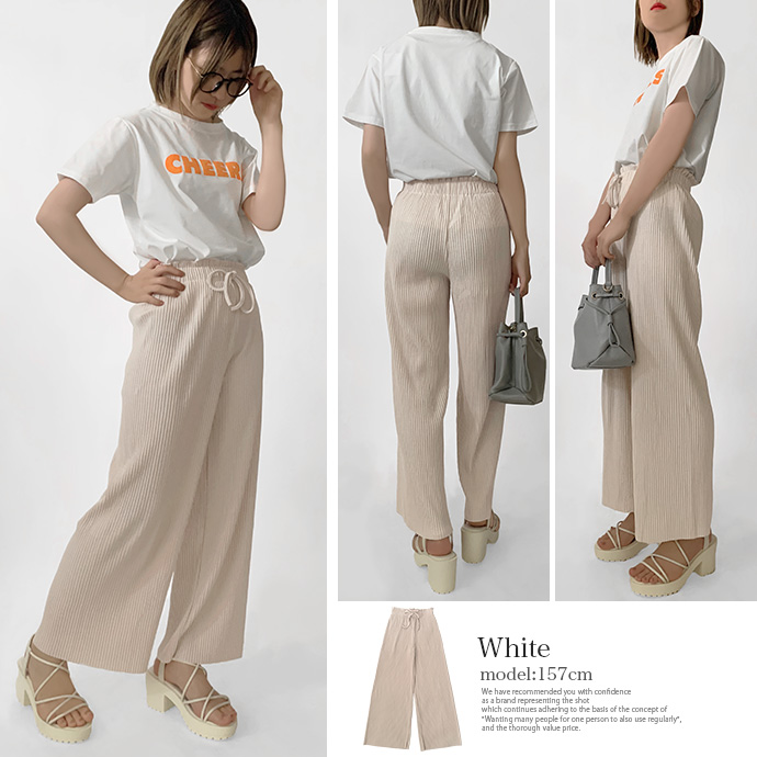 ワイドパンツ フレアパンツ カットパンツ パンツ ハイウエスト ウエストゴム リブ 脚長 やわらか 伸縮性 オーバーサイズ 送料無料 |  | 11