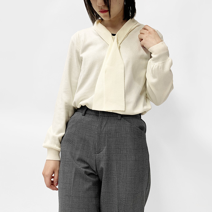 ニット セーター プルオーバー 洗えるニット Vネック ボウタイ パール