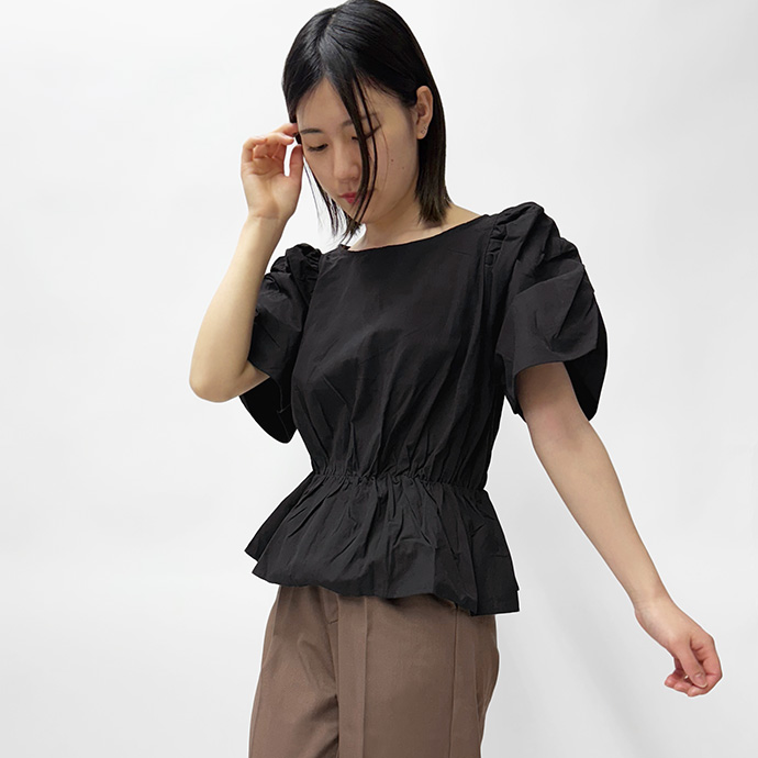 ブラウス カットソー トップス ギャザースリーブ フレンチスリーブ ペプラム 綿100% コットン ボートネック 体型カバー レディース 送料無料 |  | 02
