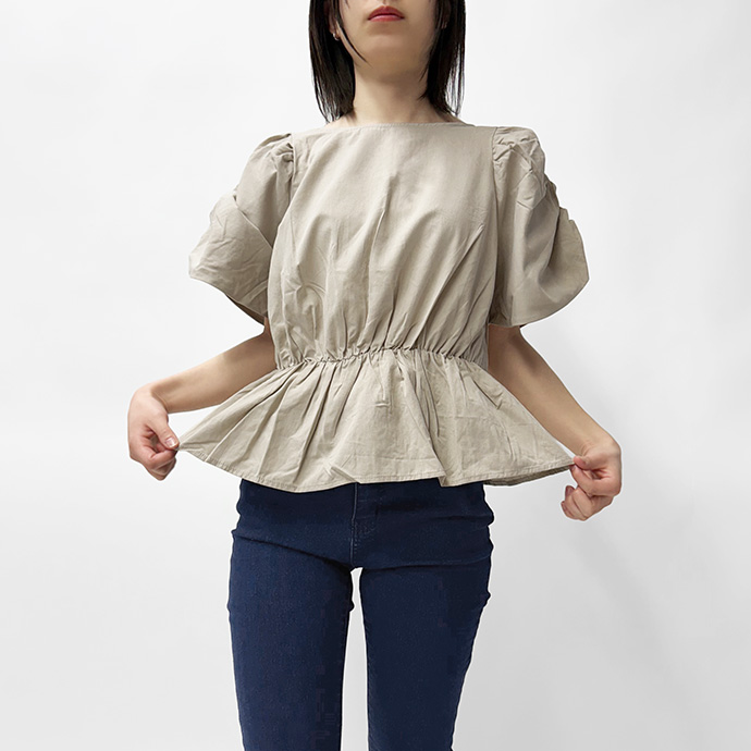 ブラウス カットソー トップス ギャザースリーブ フレンチスリーブ ペプラム 綿100% コットン ボートネック 体型カバー レディース 送料無料 |  | 03
