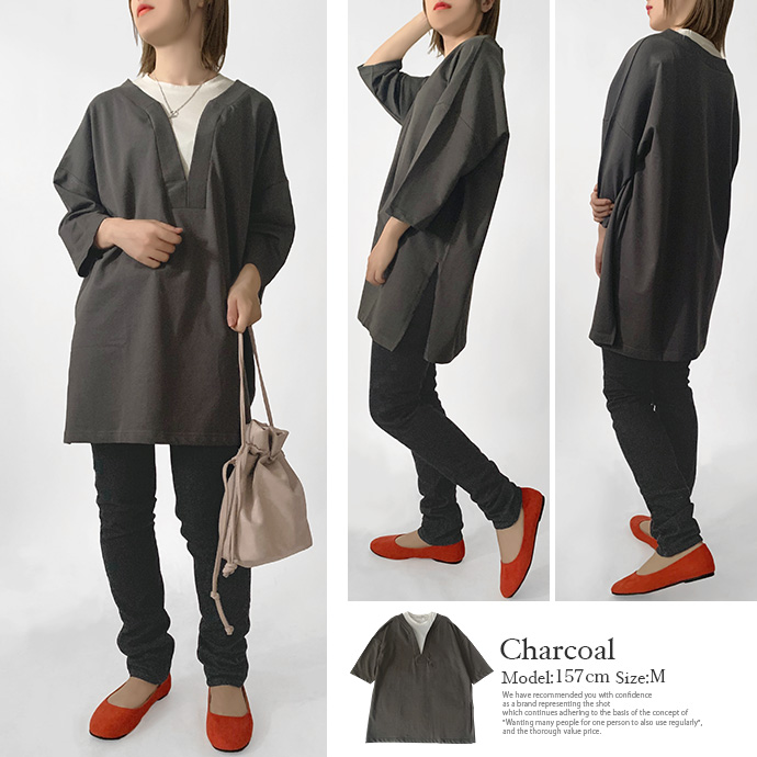 カットソー チュニック トップス プルオーバー フェイクレイヤード 重ね着風 ミニ裏毛 レディース 送料無料 |  | 11