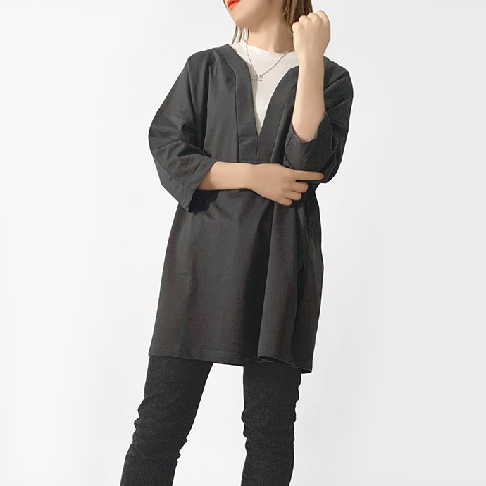 カットソー チュニック トップス プルオーバー フェイクレイヤード 重ね着風 ミニ裏毛 レディース 送料無料 |  | 01