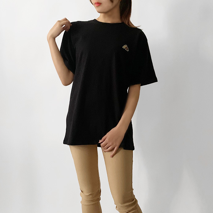 Tシャツ トップス レディース 半袖 コットン 天竺 ワッペン 刺繍 キツネ ライオン ペンギン オーバーサイズ ユニセックス 男女兼用 送料無料 |  | 07