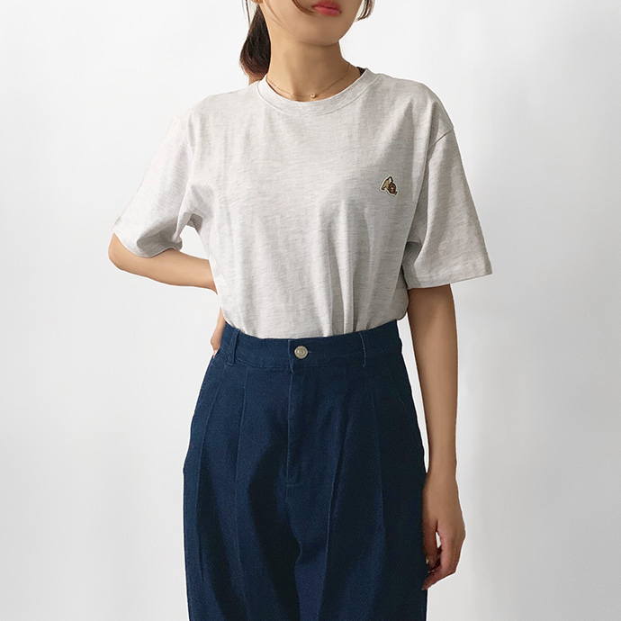 Tシャツ トップス レディース 半袖 コットン 天竺 ワッペン 刺繍 キツネ ライオン ペンギン オーバーサイズ ユニセックス 男女兼用 送料無料 |  | 08