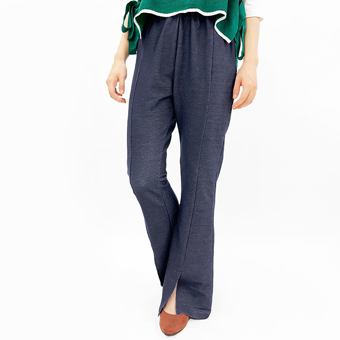 タイムセール フレアパンツ レギンス パンツ センタースリット センタープレス 薄手 デニム風 ウエストゴム ストレッチ 伸縮性 ボトムス レディース 送料無料 |  | 02