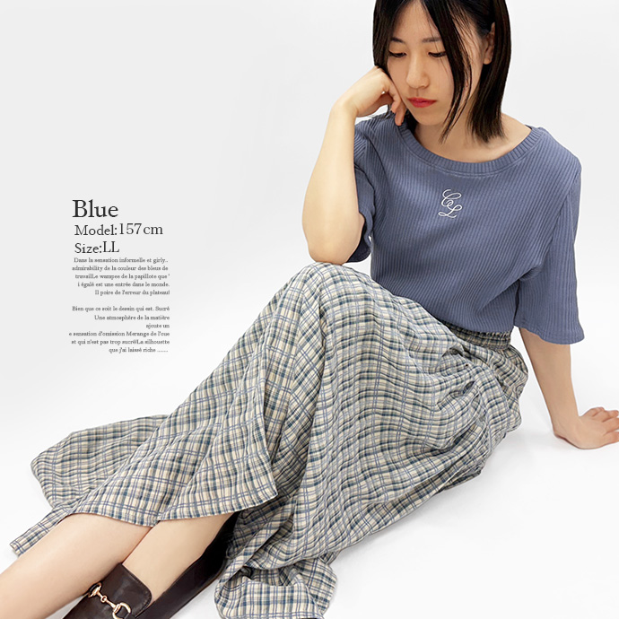 カットソー Tシャツ トップス 半袖 大きいサイズ ビッグサイズ ショート丈 クルーネック リブ 刺繍ロゴ 伸縮性 レディース 送料無料 |  | 11