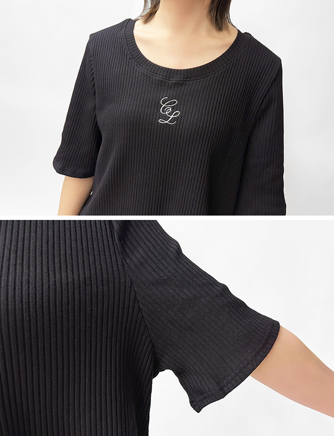 カットソー Tシャツ トップス 半袖 大きいサイズ ビッグサイズ ショート丈 クルーネック リブ 刺繍ロゴ 伸縮性 レディース 送料無料 |  | 15