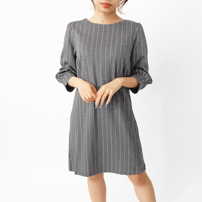 ワンピース チュニック ストライプ チュニック丈 膝丈 七分丈 七分袖 レディース クルーネック 送料無料 |  | 01