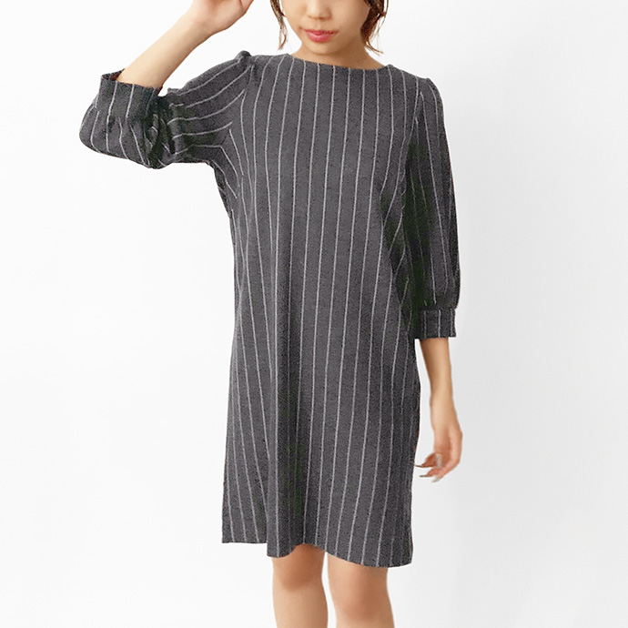 ワンピース チュニック ストライプ チュニック丈 膝丈 七分丈 七分袖 レディース クルーネック 送料無料 |  | 02