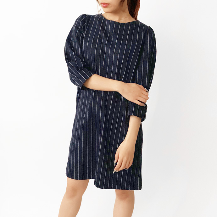 ワンピース チュニック ストライプ チュニック丈 膝丈 七分丈 七分袖 レディース クルーネック 送料無料 |  | 03