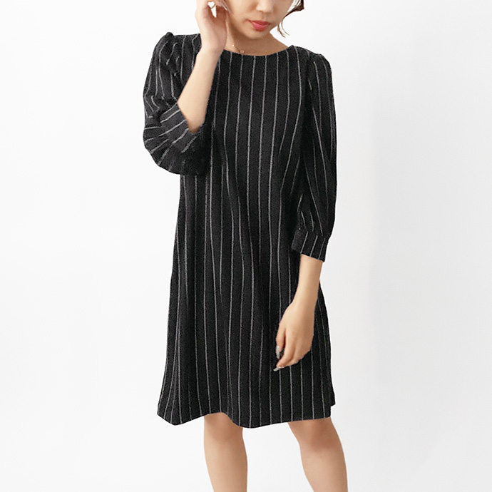 ワンピース チュニック ストライプ チュニック丈 膝丈 七分丈 七分袖 レディース クルーネック 送料無料 |  | 04