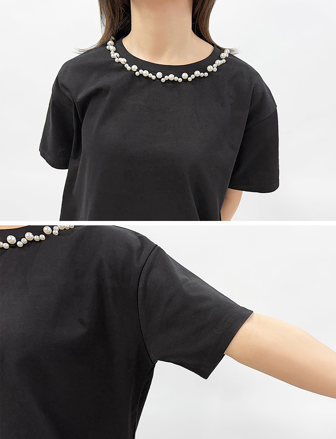 Tシャツ 半袖Tシャツ カットソー パール ネック クルーネック 丸首 トップス キレイめ オフィス カジュアル 送料無料 |  | 14