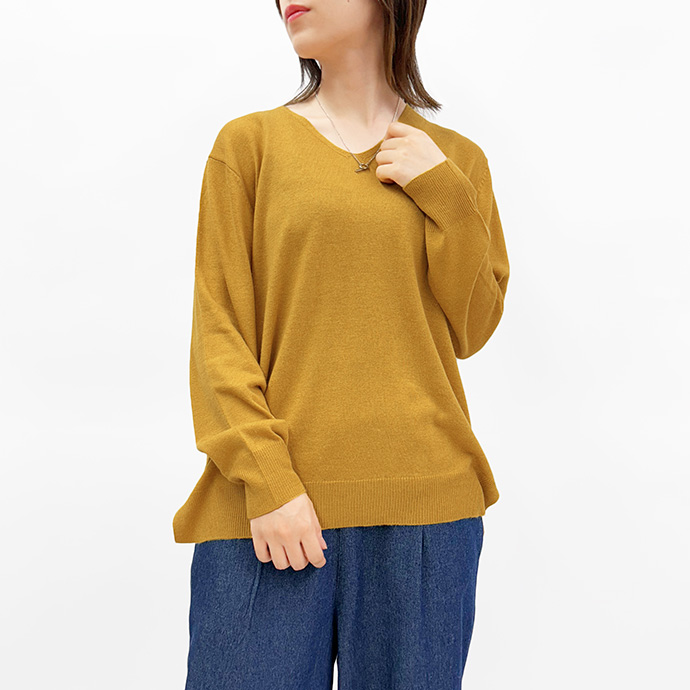 タイムセール ニット セーター トップス プルオーバー インナー 前後Vネック 長袖 滑らか スリット 無地 オフィス 仕事 カジュアル レディース 送料無料 |  | 03