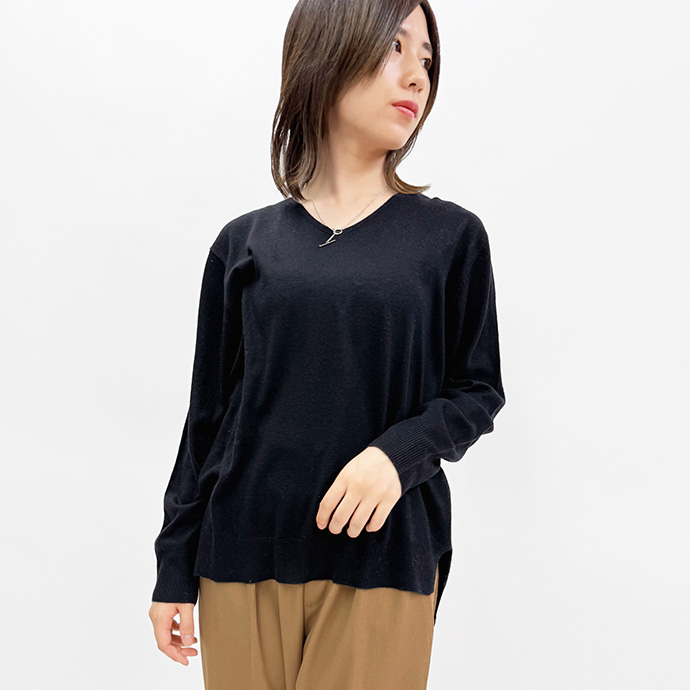 タイムセール ニット セーター トップス プルオーバー インナー 前後Vネック 長袖 滑らか スリット 無地 オフィス 仕事 カジュアル レディース 送料無料 |  | 04