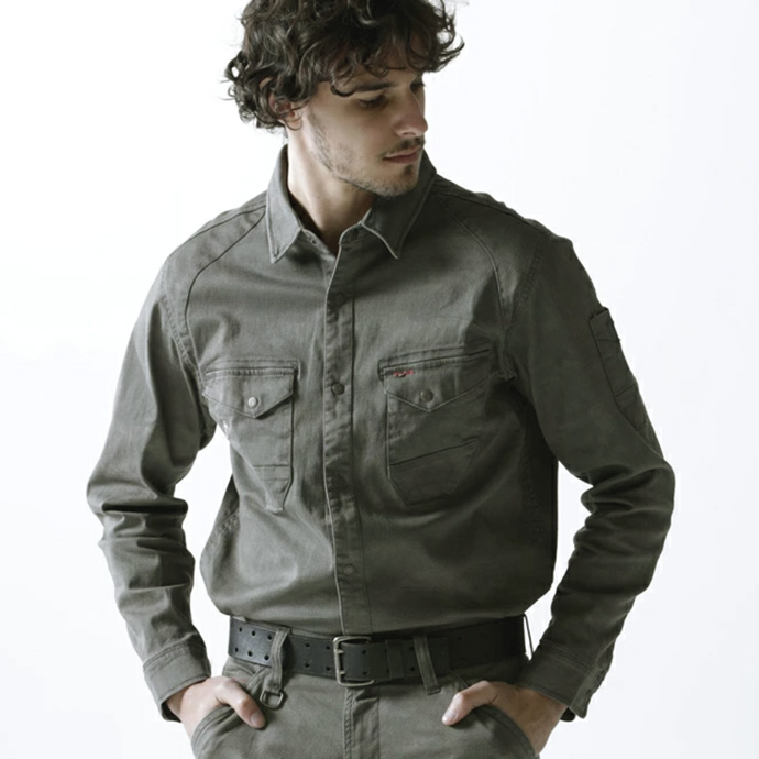 ワークウェア シャツ 作業服 作業着 デニム アイズフロンティア ストレッチ 3Dカッティング 長袖 7251 送料無料 | I'Z FRONTIER | 02