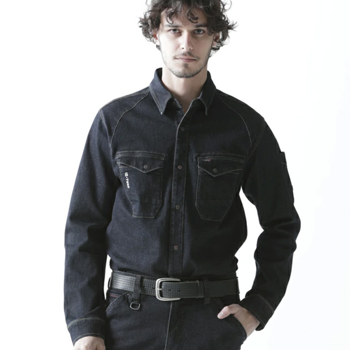 ワークウェア シャツ 作業服 作業着 デニム アイズフロンティア ストレッチ 3Dカッティング 長袖 7251 送料無料 | I'Z FRONTIER | 04