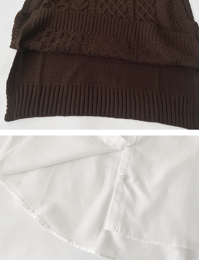 ベスト ニットベスト ケーブルニット シャツ ブラウス アンサンブル 2点セット 長袖シャツ スタンドカラー レイヤード ケーブル編み 送料無料 |  | 17