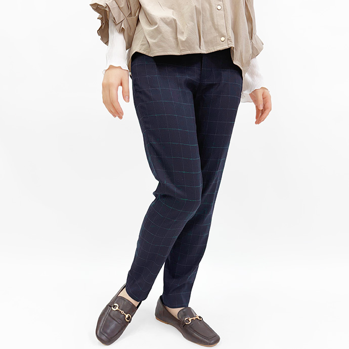 テーパードパンツ チェックパンツ スラックス ボトムス レディース アジャスター ボタン フック ストレッチ 伸縮性 ウインドーペーン 送料無料 |  | 01