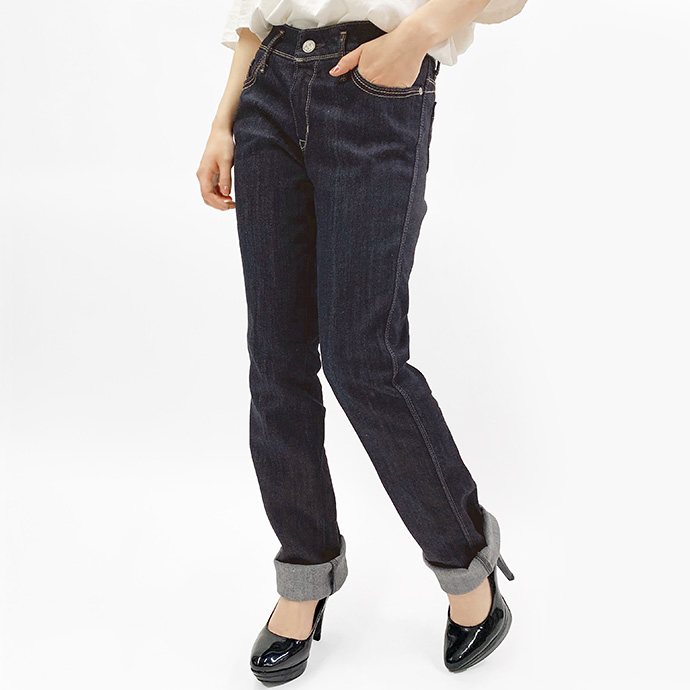 デニム パンツ ジーパン ストレート ボトムス 細身 股上浅め 小さめ