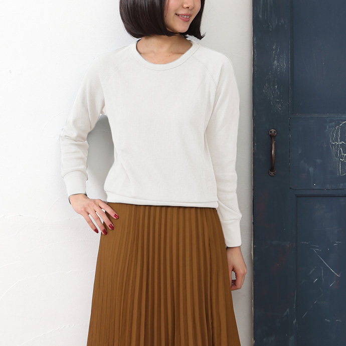 カットソー Tシャツ トップス レディース クルーネック Uネック 長袖 ワッフル ショート丈 無地 シンプル 通気性 (メ) 値下げ |  | 01