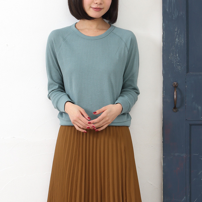 カットソー Tシャツ トップス レディース クルーネック Uネック 長袖 ワッフル ショート丈 無地 シンプル 通気性 (メ) 値下げ |  | 04