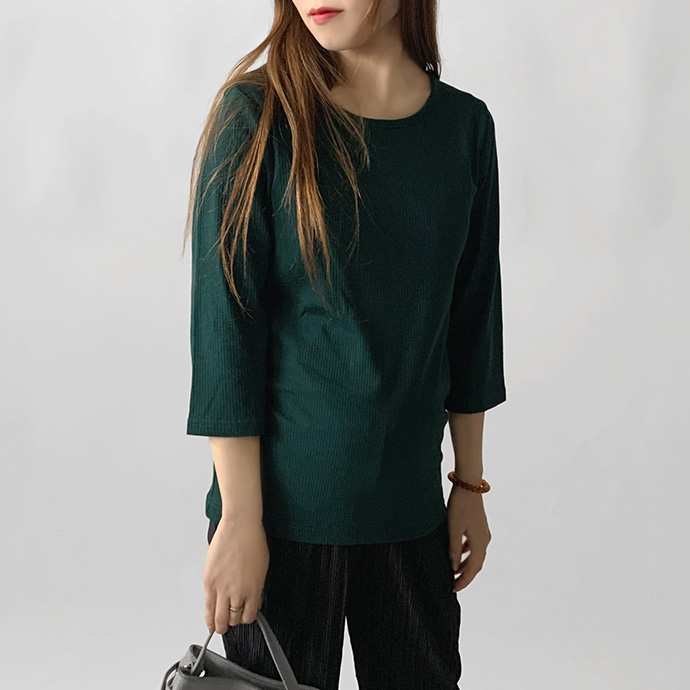 カットソー トップス 7分袖 七分袖 テレコ リブ Uネック 綿混 ストレッチ バック 飾り ボタン シンプル カジュアル オフィス ビジネス 送料無料 |  | 04