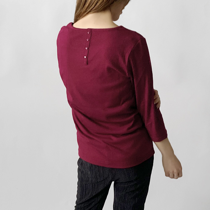 カットソー トップス 7分袖 七分袖 テレコ リブ Uネック 綿混 ストレッチ バック 飾り ボタン シンプル カジュアル オフィス ビジネス 送料無料 |  | 05