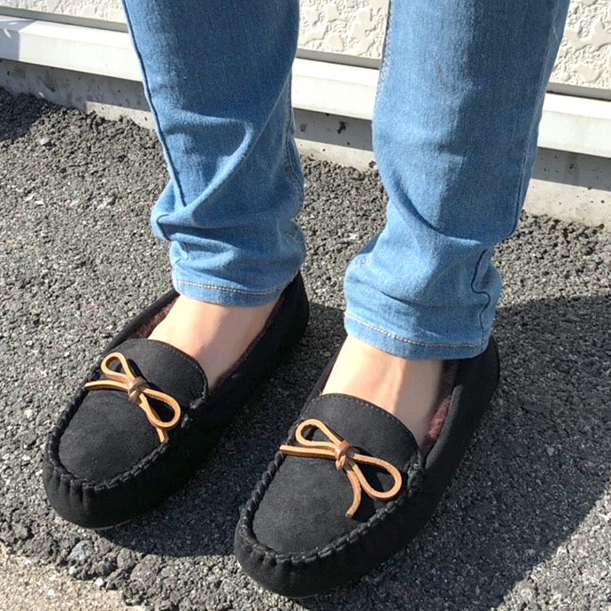 モカシン ボア ボアモカシン ぺたんこ 靴 シューズ リボン あったか