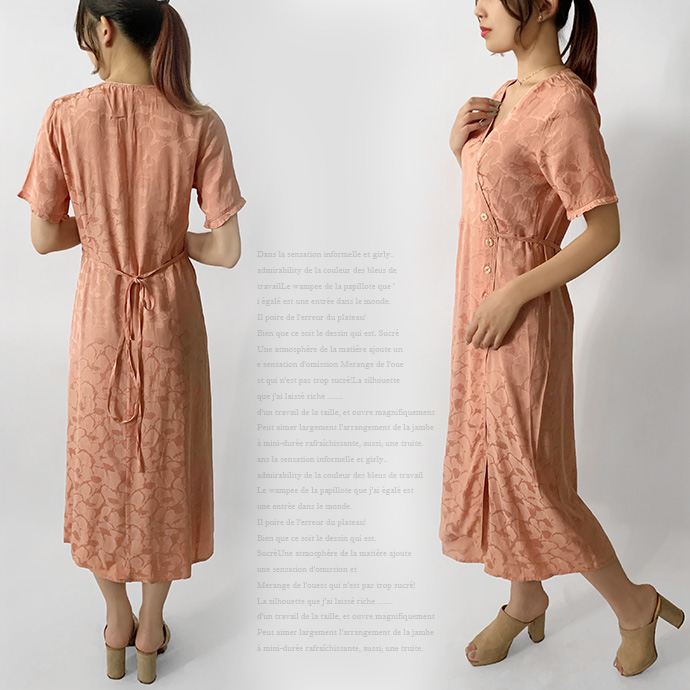 ワンピース ロング丈 ロングワンピース インナー付き キャミソール カシュクール Vネック 半袖 前開き ボタン ウエストリボン サテン 送料無料 |  | 10