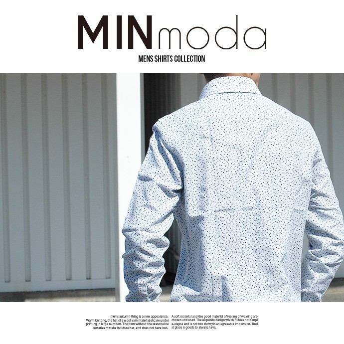 メール便対応 メンズ シャツ カジュアル カジュアルシャツ 柄シャツ 長袖 MINmoda 総柄 プリント オシャレ ストライプ ペイズリー 迷彩 花柄 星柄 :min-moda-b:SHOTーショットー 通販 長袖シャツ 総柄 おしゃれ 襟付きシャツ