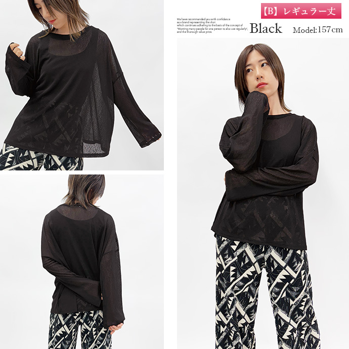 タイムセール カットソー Tシャツ ロンT シースルー シアーカットソー インナー 丸首 長袖 ショート丈 クロップド丈 レギュラー丈 ゆったり レディース 送料無料 |  | 17