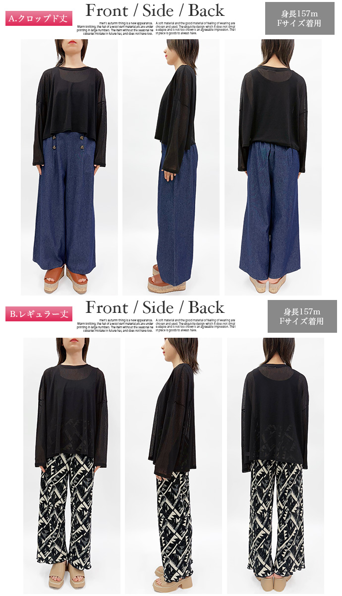 タイムセール カットソー Tシャツ ロンT シースルー シアーカットソー インナー 丸首 長袖 ショート丈 クロップド丈 レギュラー丈 ゆったり レディース 送料無料 |  | 19