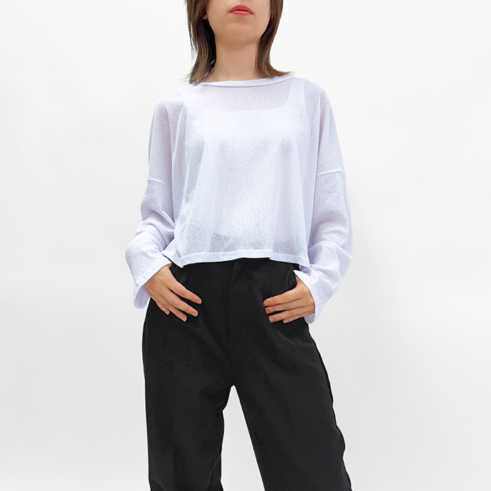 タイムセール カットソー Tシャツ ロンT シースルー シアーカットソー インナー 丸首 長袖 ショート丈 クロップド丈 レギュラー丈 ゆったり レディース 送料無料 |  | 01