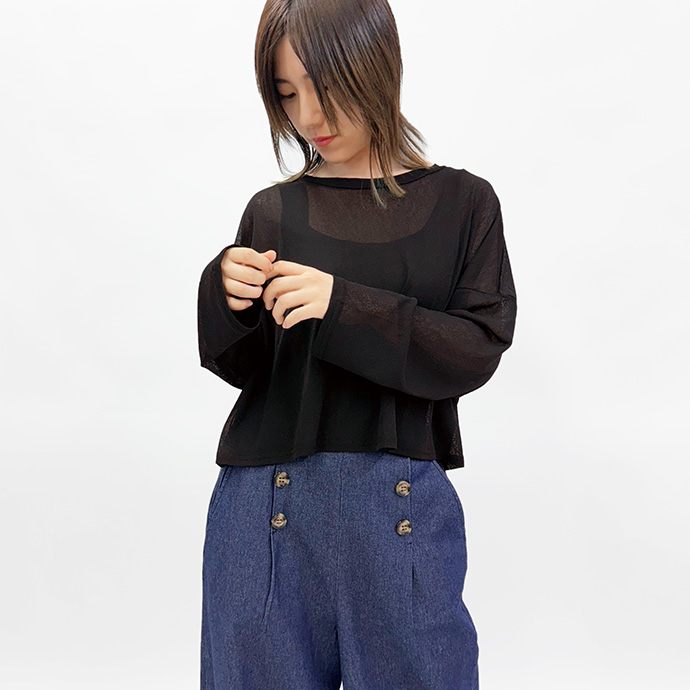 タイムセール カットソー Tシャツ ロンT シースルー シアーカットソー インナー 丸首 長袖 ショート丈 クロップド丈 レギュラー丈 ゆったり レディース 送料無料 |  | 02