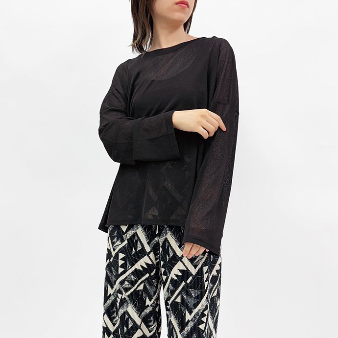 タイムセール カットソー Tシャツ ロンT シースルー シアーカットソー インナー 丸首 長袖 ショート丈 クロップド丈 レギュラー丈 ゆったり レディース 送料無料 |  | 04