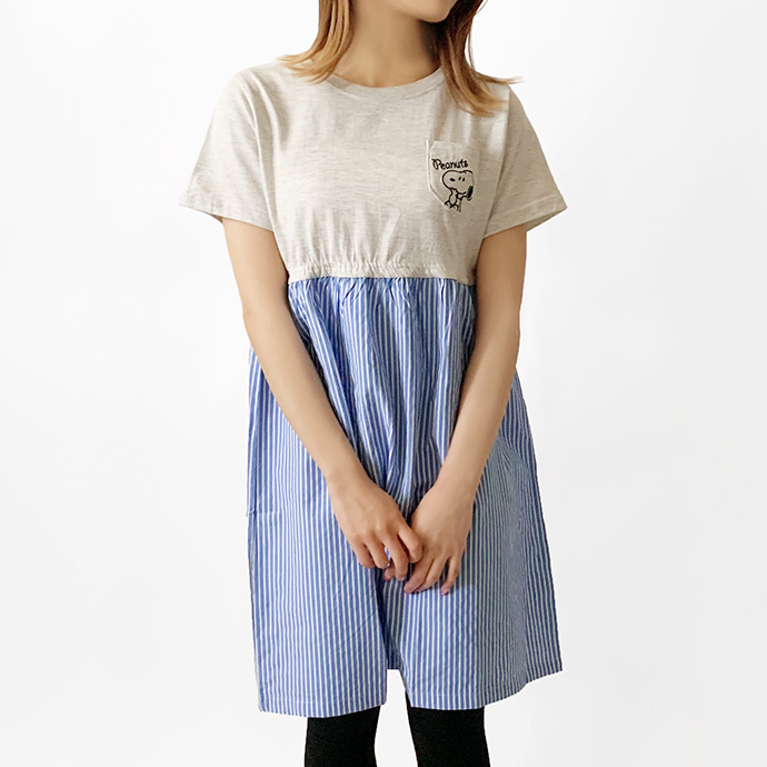 ワンピース チュニック Tシャツ 異素材 ドッキング 切替 シャツ