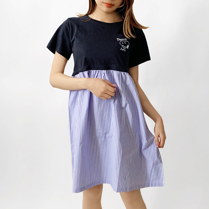 ワンピース チュニック Tシャツ 異素材 ドッキング 切替 シャツ 