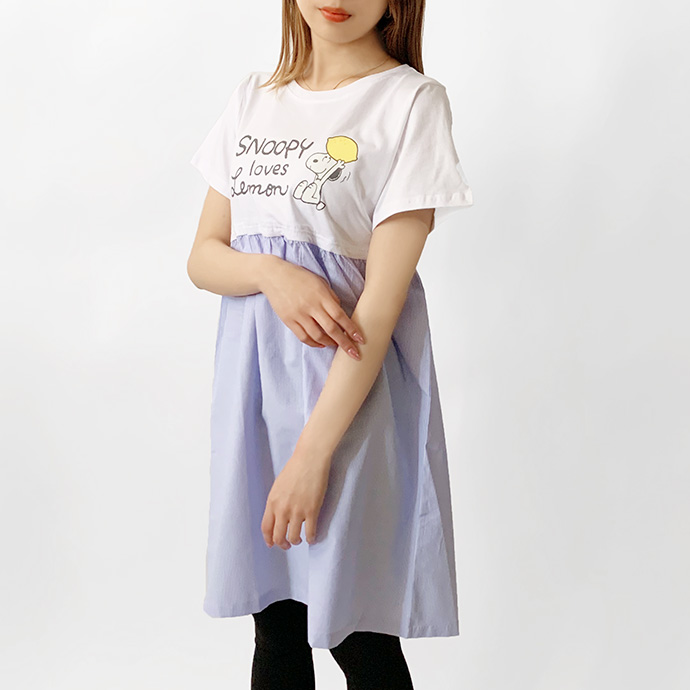 ワンピース チュニック Tシャツ 異素材 ドッキング 切替 シャツ 