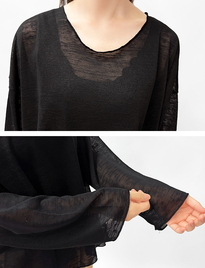 カットソー スラブカットソー シアー トップス Tシャツ レイヤード 透け感 長袖 クルーネック 冷房対策 紫外線対策 ゆったり レディース 送料無料 |  | 16