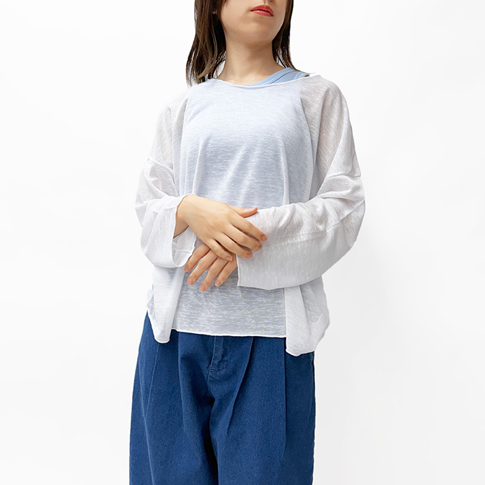 カットソー スラブカットソー シアー トップス Tシャツ レイヤード 透け感 長袖 クルーネック 冷房対策 紫外線対策 ゆったり レディース 送料無料 |  | 01