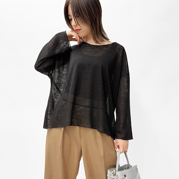 カットソー スラブカットソー シアー トップス Tシャツ レイヤード 透け感 長袖 クルーネック 冷房対策 紫外線対策 ゆったり レディース 送料無料 |  | 02