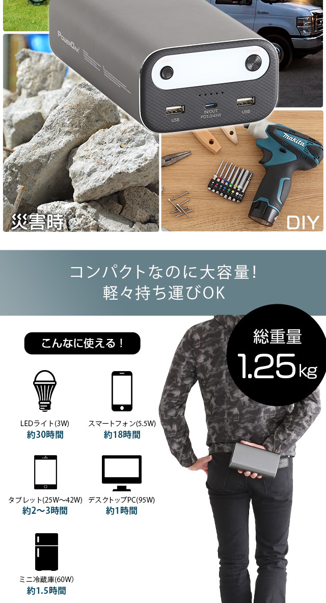ポータブルバッテリー　AC10(99Wh) ポータブルバッテリー AC10(99Wh) : 手づくり工房かくれんぼ