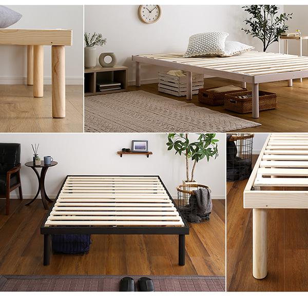 パイン材高さ2段階調整脚付きすのこベッド(セミダブル)/マットレスは