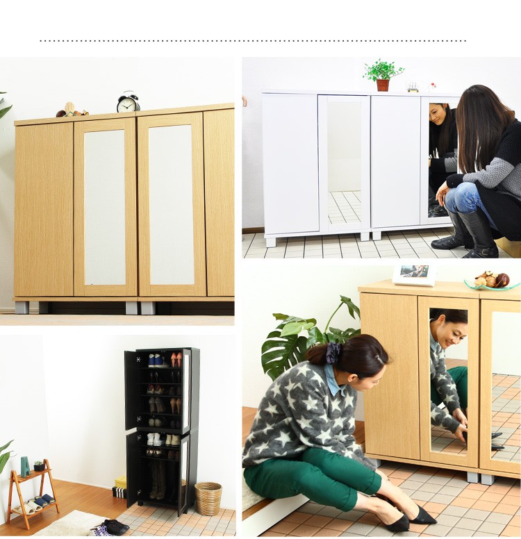 送料無料 メーカー3ヶ月保証つき ミラー付きシューズボックス【幅60cm